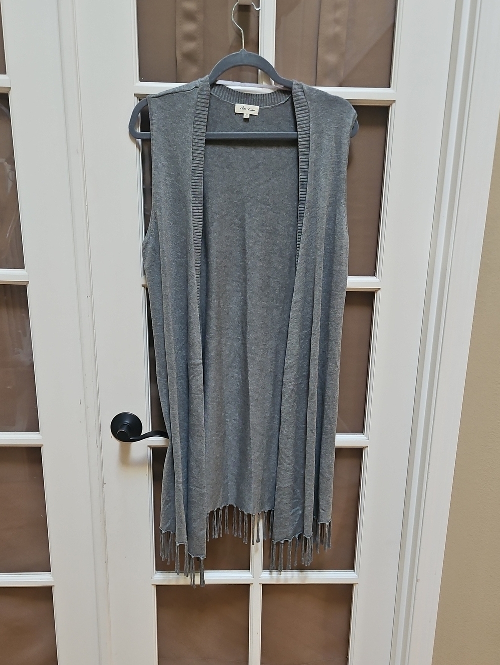A couture Gray Sleeveless Fringe Duster Vest